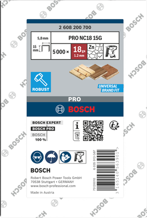 Bosch PRO NC18 15G staples for wood and panel fastening.