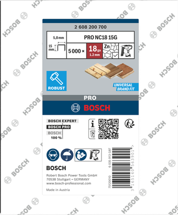 Bosch PRO NC18 15G narrow crown staples for wood.