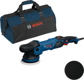Bosch GPX9-125S polisher with carrying bag and pad.