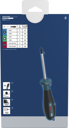 Bosch PRO Screwdriver Set PH/PZ/SL 6 pcs with S2 shaft.