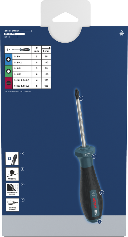 PRO Screwdriver PH/PZ/SL Set, 6 pcs