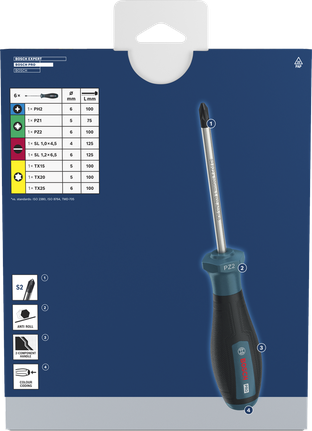 Bosch PRO Screwdriver Set PH/PZ/SL/TX 8 pcs anti roll handle.