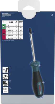 Bosch PRO Screwdriver Set PZ/SL 6 pcs with S2 steel shaft.