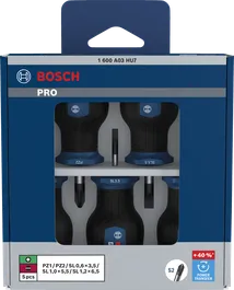 Bosch PRO Stubby Screwdriver Set 5 pcs with S2 shafts.
