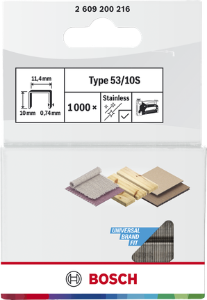 Bosch Type 53/10S fine wire staples, 10mm length.