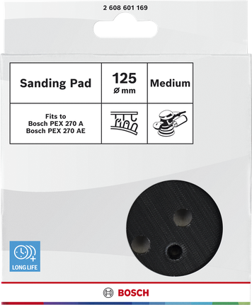Bosch sanding pad medium-hard 125mm with 8 holes.