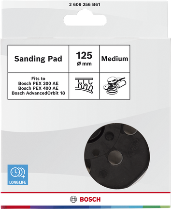 Bosch sanding pad medium-hard 125 mm for orbital sanders.
