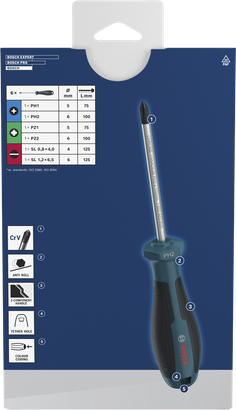 Screwdriver Set, PH/PZ/SL, 6 pcs