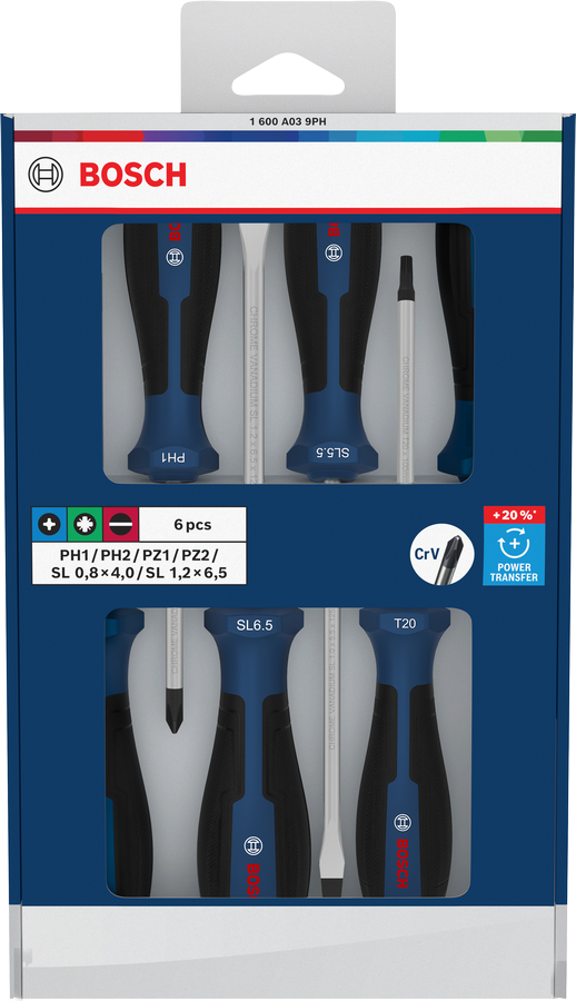 Screwdriver Set, PH/PZ/SL, 6 pcs