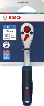 Bosch 1/4 inch ratchet with 72 teeth, 150mm length.