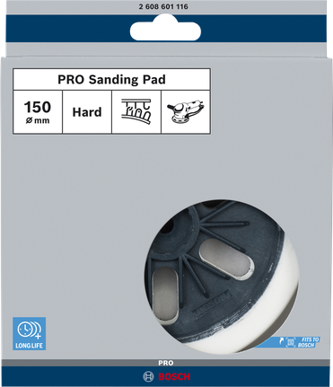 Bosch PRO Sanding Pad hard 150 mm for long life.