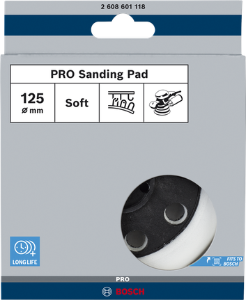 Bosch PRO Sanding Pad soft 125 mm with 8 holes.