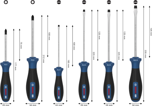 PRO Screwdriver PZ/SL Set, 6 pcs