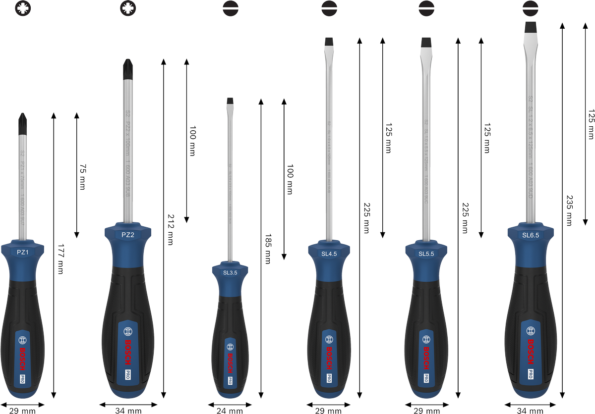 PRO Screwdriver PZ/SL Set, 6 pcs