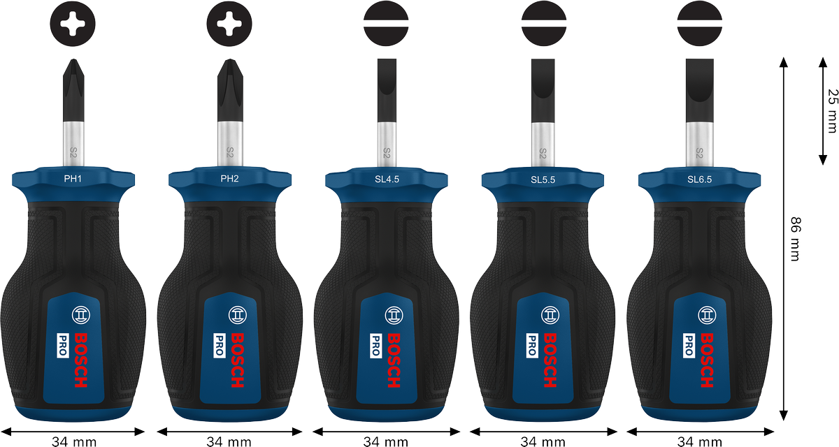 PRO Stubby Screwdriver PH/SL Set, 5 pcs