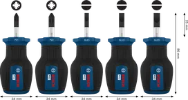 Bosch PRO Stubby Screwdriver PZ/SL Set with S2 shafts and multi-component handles.