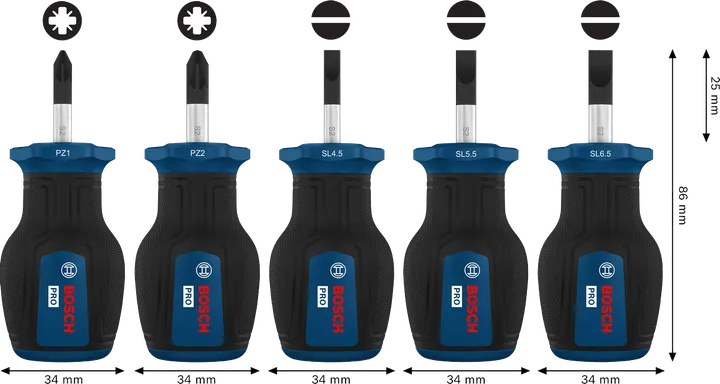 PRO Stubby Screwdriver PZ/SL Set , 5 pcs