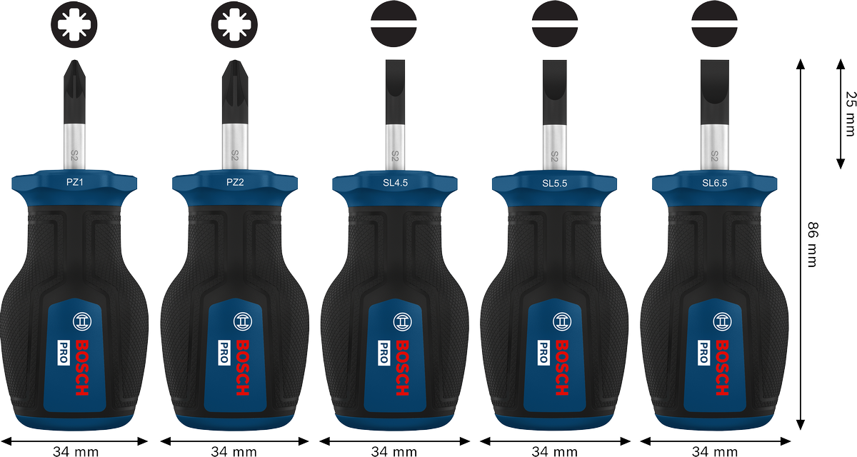 PRO Stubby Screwdriver PZ/SL Set , 5 pcs