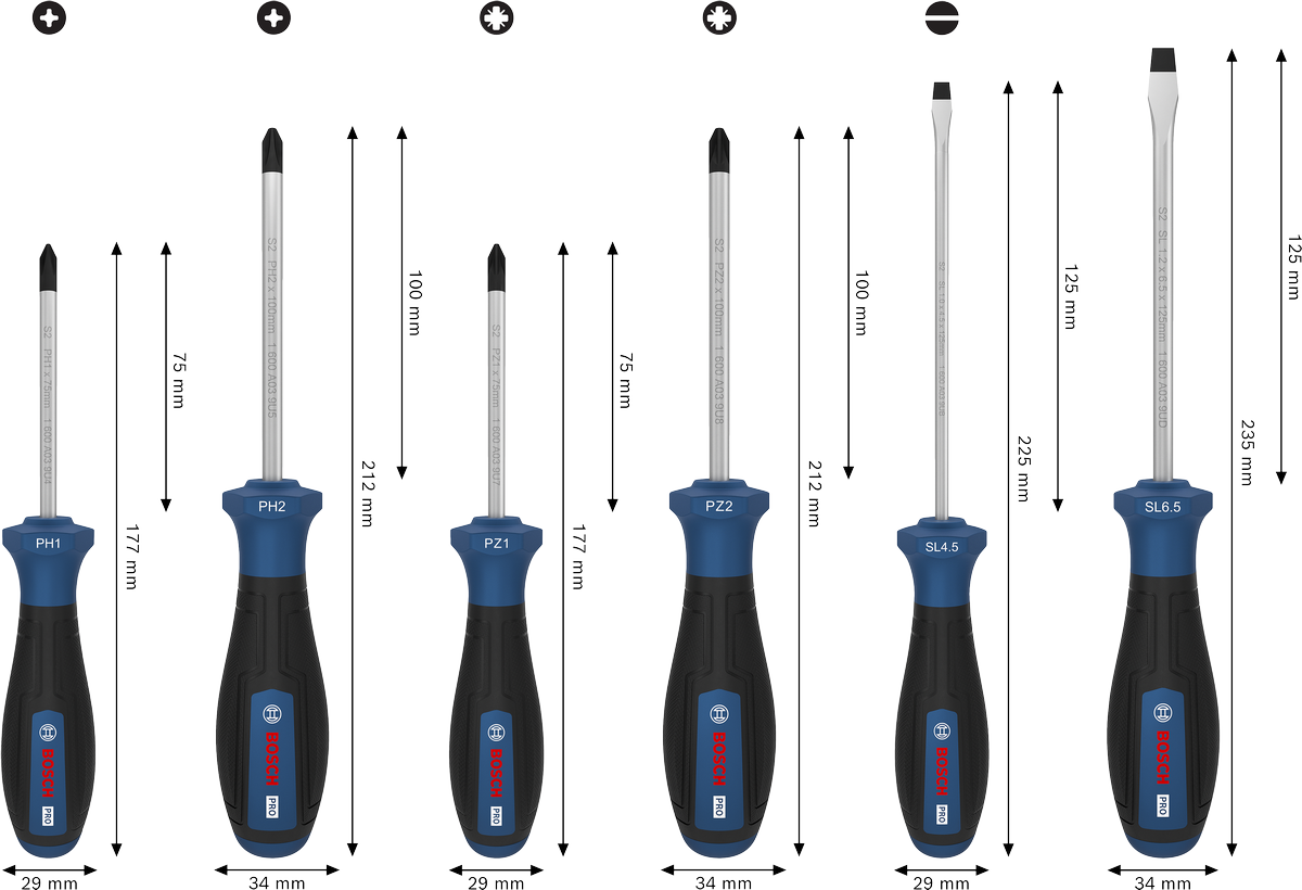 PRO Screwdriver PH/PZ/SL Set, 6 pcs