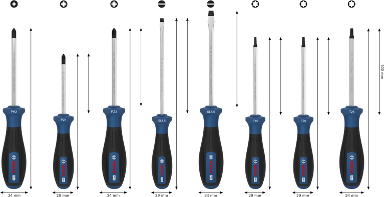 Bosch PRO Screwdriver Set PH/PZ/SL/TX 8 pcs with multi-component handles.