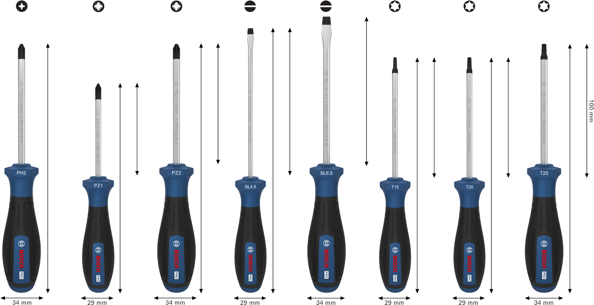 PRO Screwdriver PH/PZ/SL/TX Set, 6 pcs
