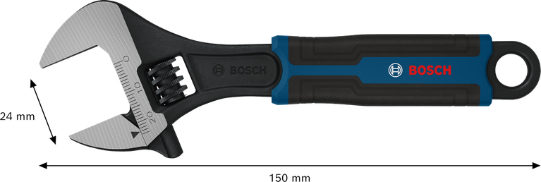Bosch adjustable wrench 150 mm with 24 mm opening.