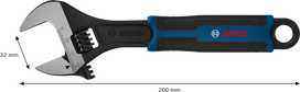 Bosch adjustable wrench 200 mm with 32 mm jaw opening.