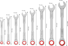 Bosch ratchet combination wrench set 8-19 mm, +50% torque.