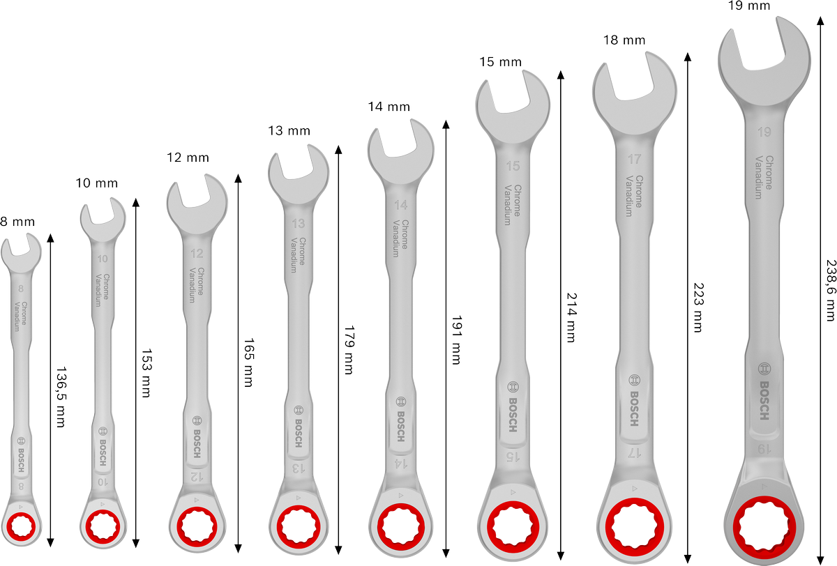 Ratchet Combination Wrench Set, 8 pcs