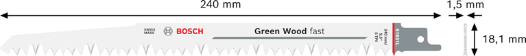 Bosch S 1531 L reciprocating saw blade for fast green wood cutting.