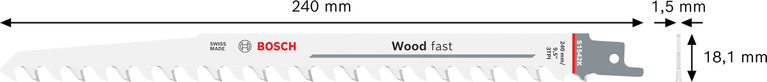 Bosch reciprocating saw blade S 1542 K for fast wood cutting.