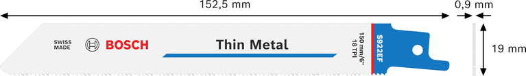 Bosch S 922 EF reciprocating saw blade for thin metal.