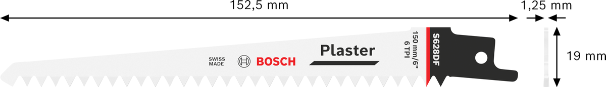 Bosch S 628 DF bi-metal reciprocating saw blade for plaster.