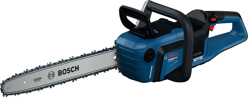 Bosch GKE 18V-40 cordless chainsaw with brushless motor.