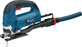 Bosch GST 90 BE jigsaw with dust extraction attachment.