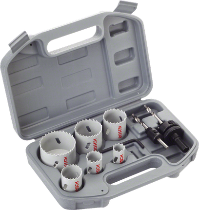 9-piece HSS bi-metal holesaw set for electricians 20 - 64 mm Bosch hole saw kit in plastic carrying case.