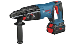 A blue Bosch Professional cordless hammer is shown on a white background, highlighting its design.