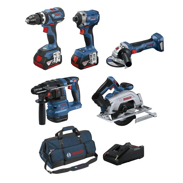 Bosch 18V brushless 5 piece 5.0Ah combo kit with bag.