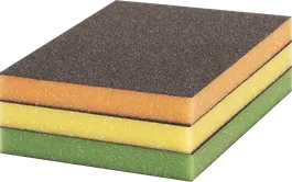 Bosch EXPERT S473 sanding pads in orange, yellow, green.
