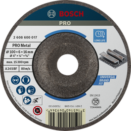 Bosch PRO Metal Grinding Disc 100 x 6 x 16 mm for metal.