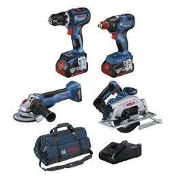 Bosch 18V Brushless 4 Piece 5.0Ah Combo Kit with carry bag.