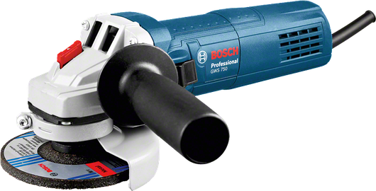 Bosch GWS 750 angle grinder with ergonomic side handle.