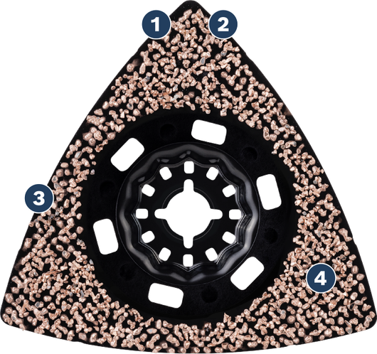 Bosch triangular carbide sanding plate for grout removal.