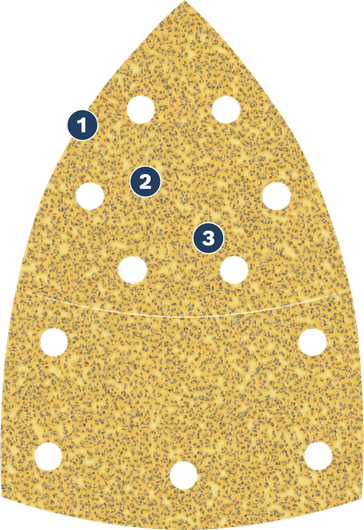 Bosch delta sanding sheet with multiple dust extraction holes.