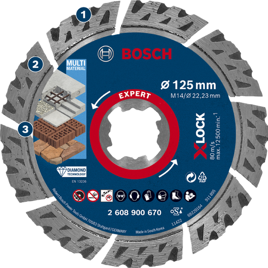 Bosch diamond cutting disc for multi material X-LOCK grinders.