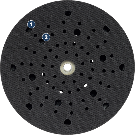 Bosch sanding pad with multiple dust extraction holes.