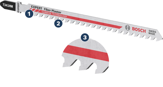 Bosch EXPERT Fiber Plaster T 341 HM jigsaw blade for fiber plaster.