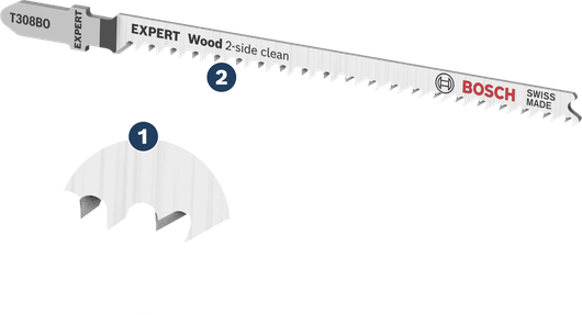 Bosch T308B0 jigsaw blade for clean wood cutting.