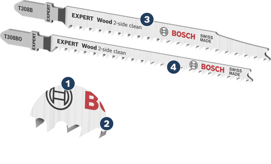 Bosch EXPERT Wood 2-side clean jigsaw blades, 3-piece set.