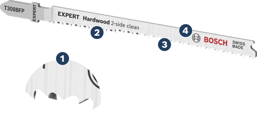Bosch EXPERT Hardwood 2-side clean jigsaw blade set.